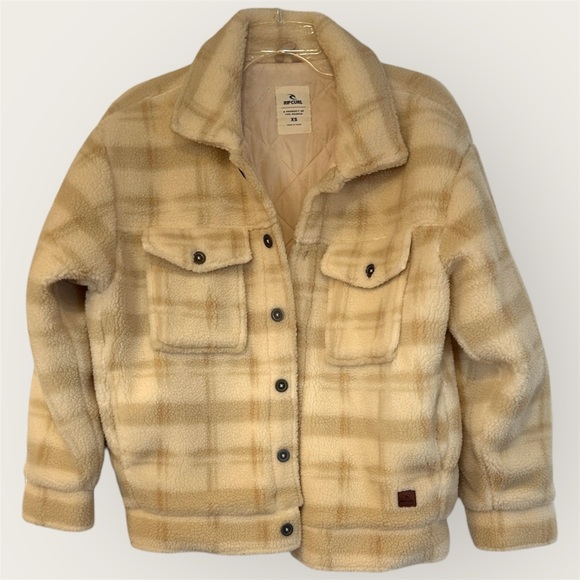 Rip Curl Jackets & Blazers - Rip Curl Cream Plaid Fleece Jacket